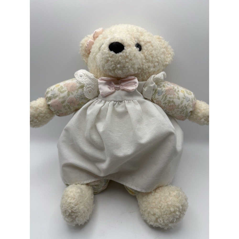 Prestige Floral Body White‎ Dress White Bear Stuffed Toy Plush 1991 No Rattle